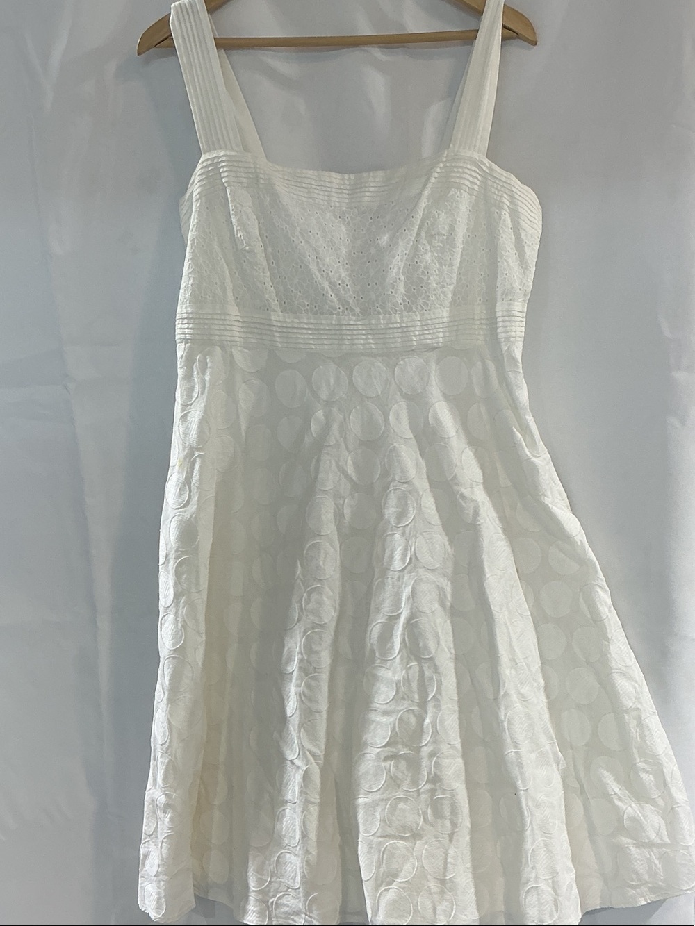 Sandra Darren White Eyelet Midi Dress with Pintuck Bodice